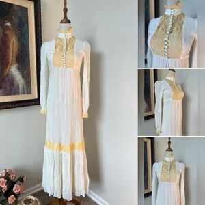 Victorian Style 1970s Maxi Dress – Eyelet Lace, Cottagecore Bridal Unique OFAK